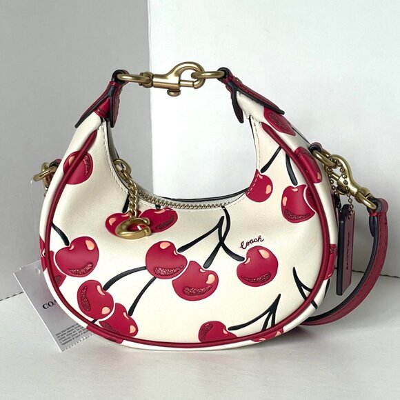 Coach Jonie Cherry Mini Crossbody Wristlet White Glovetanned Leather CAE83 - Picture 4 of 15